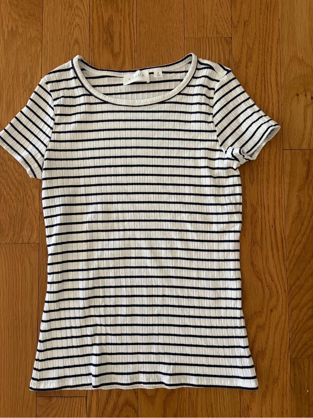 Cyrus White Ribbed Tee with Black Stripes - Short Sleeve
